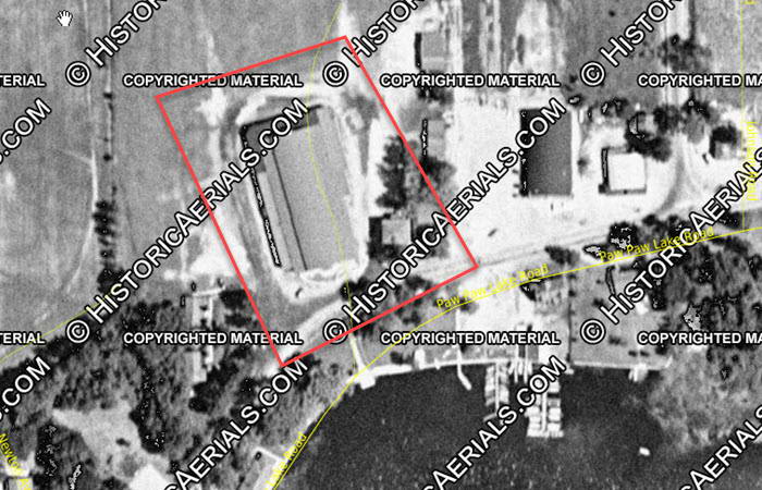 Crystal Palace Ballroom at Paw Paw Lake - 1955 Aerial (newer photo)